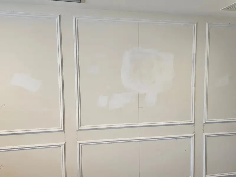Picture-frame wall molding installed, before paint
